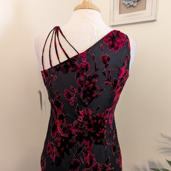 Evan Picone Velvet Floral Evening Dress Black Multicolor Size 6 - Picture 6 of 11